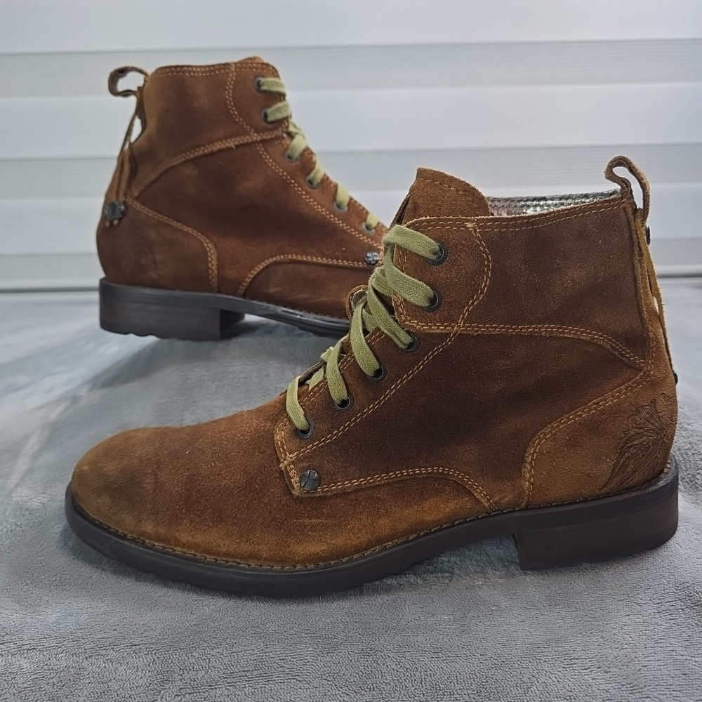 Mark Nason Boots Men's US 9 Brown Suede‎ Cross And Sword Lace Up Biker Grunge